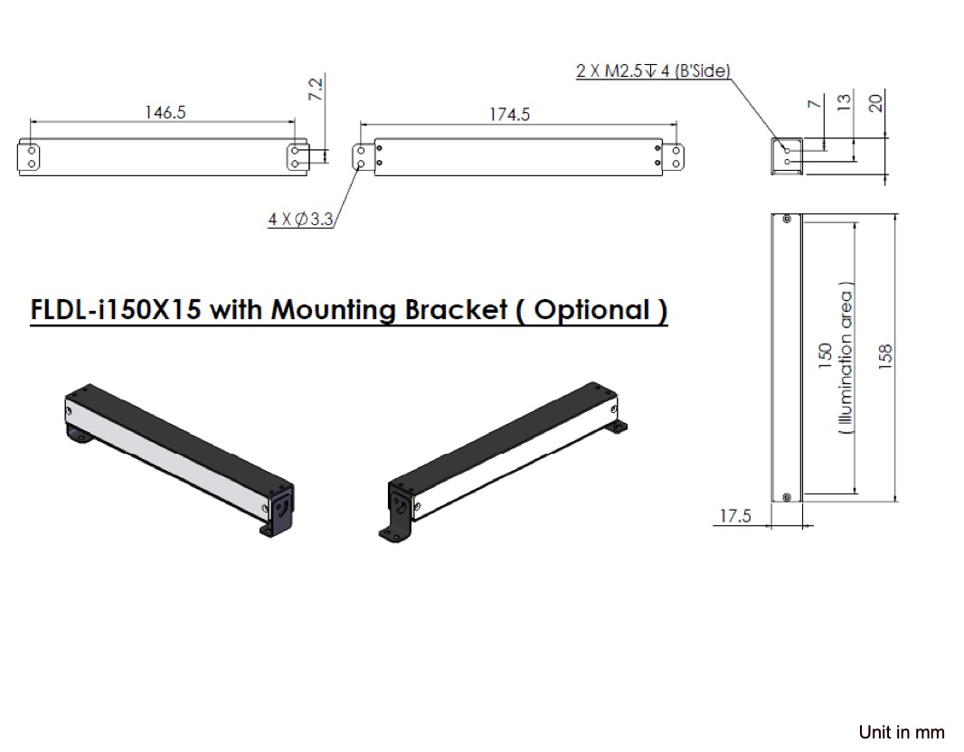 Bar Light V2DL-i150x15 Dimension