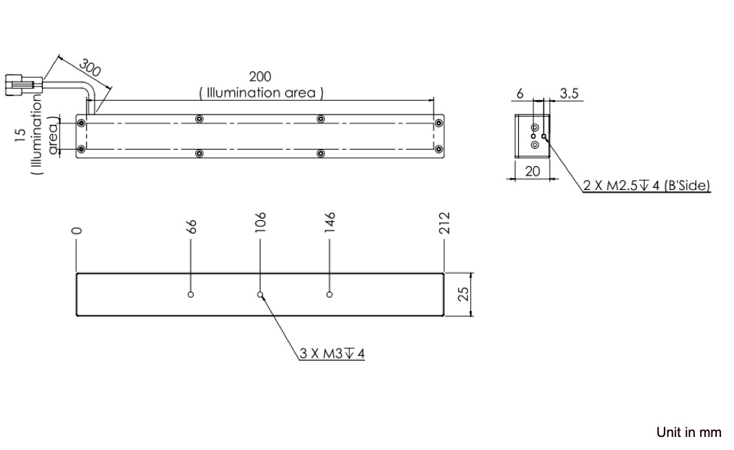 Bar Light V2DL-i200x15 Dimension