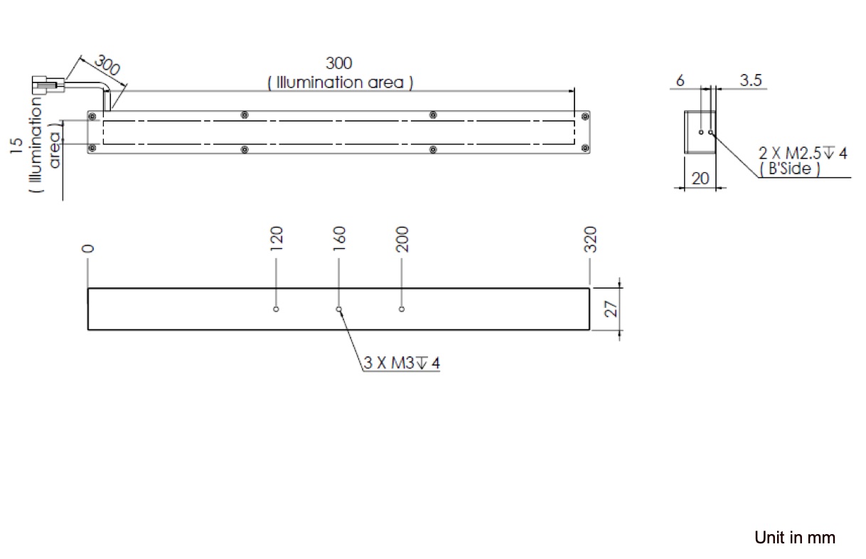 Bar Light V2DL-i300x15-15V&20V Dimension