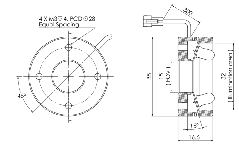 DIRECT ring light V2DR-i38B-UV12-375:400 dimension