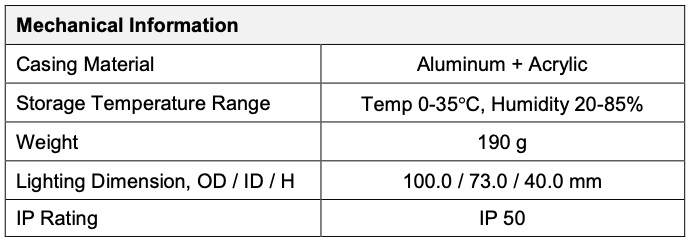 Diffused Low Angle Ring Light V2PR-Si100 General info