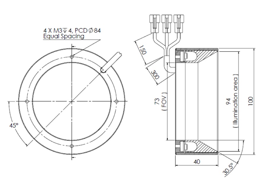 Diffused Low Angle Ring Light V2PR-Si100-RGB dimension