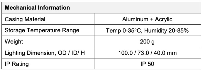 Diffused Low Angle Ring Light V2PR-Si100-RGB general info