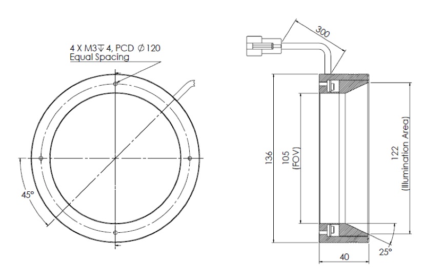 Diffused Low Angle Ring Light V2PR-Si136 dimension