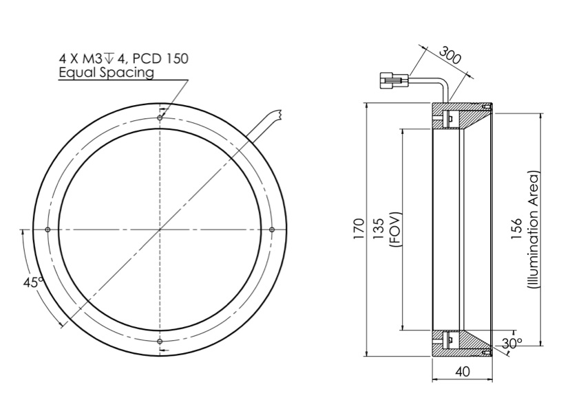 Diffused Low Angle Ring Light V2PR-Si170 dimension