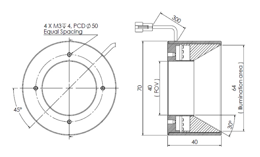 Diffused Low Angle Ring Light V2PR-Si70 dimension