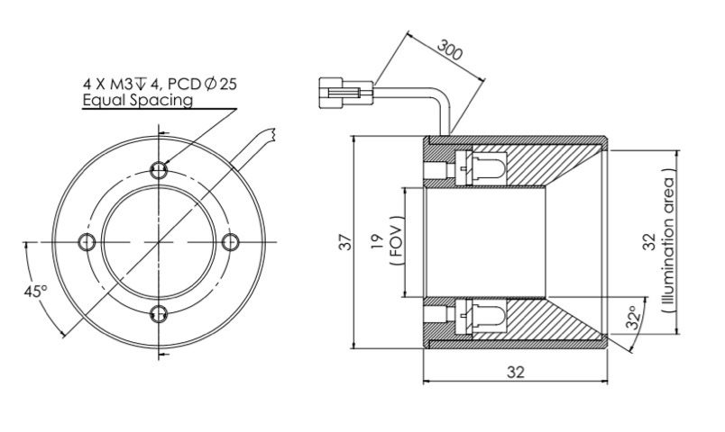 Diffused Low Angle Ring Light V2PR-i37 dimension