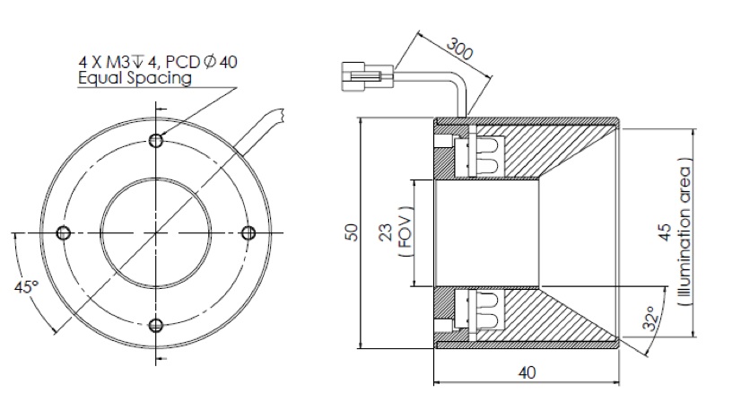 Diffused Low Angle Ring Light V2PR-i50 dimension