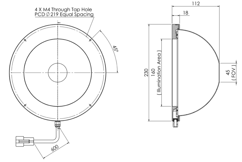 Dome Light V2DM-Si200 dimension