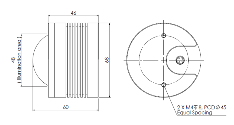 HIGH BRIGHTNESS SPOT LIGHT V2SP-Si60 dimension