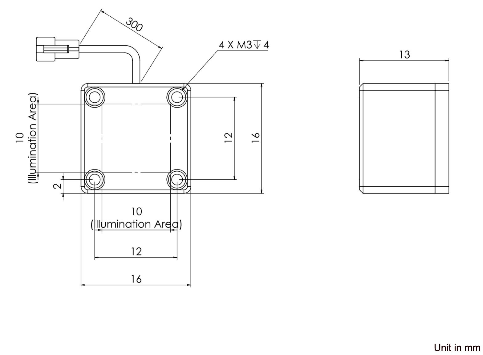 High Brightness Diffused Back Light V2DL-TP-Si10 Dimension