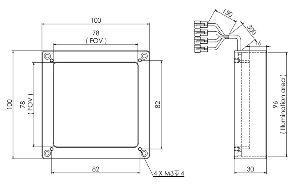 Low Angle Diffuse Square Light V2PQ-Si100-4 dimension
