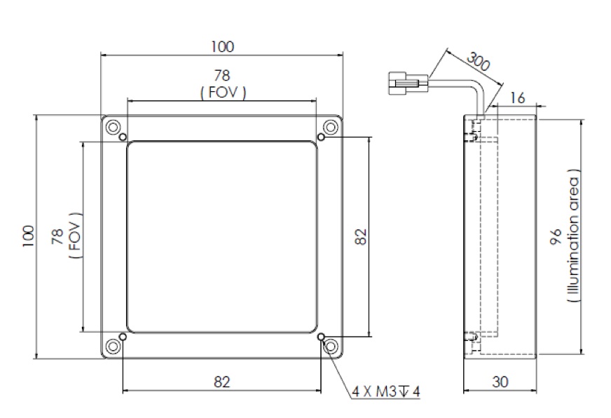Low Angle Diffuse Square Light V2PQ-Si100 dimension