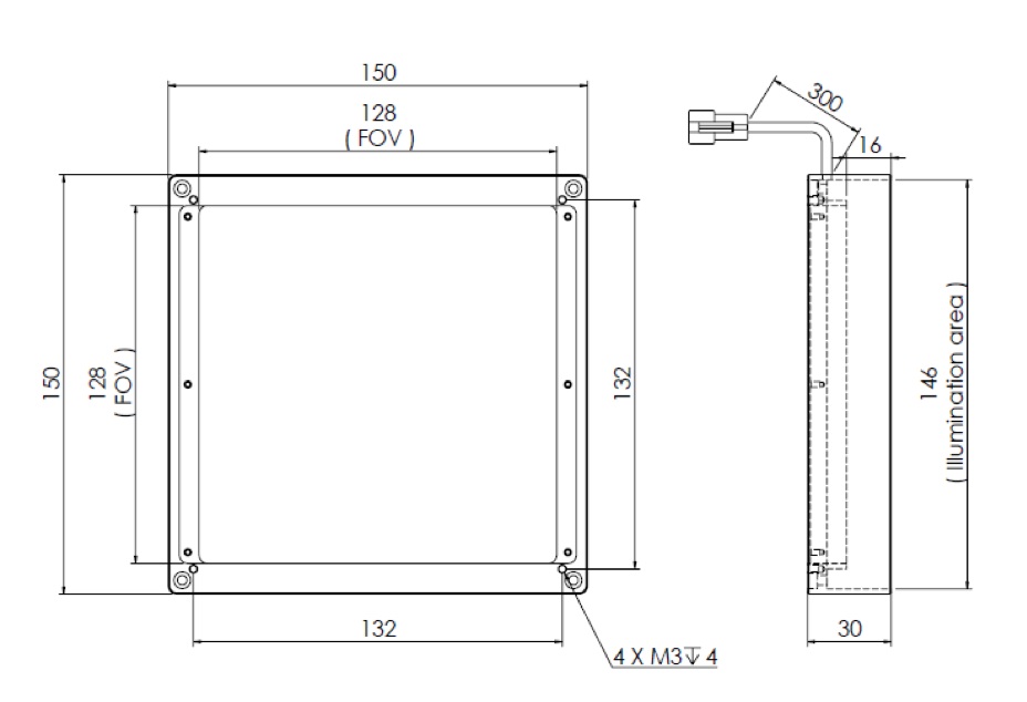 Low Angle Diffuse Square Light V2PQ-Si150 dimension