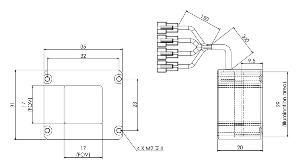 Low Angle Diffuse Square Light V2PQ-Si31x35-4 Dimension