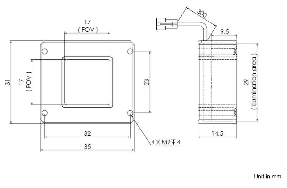 Low Angle Diffuse Square Light V2PQ-Si31x35 dimension
