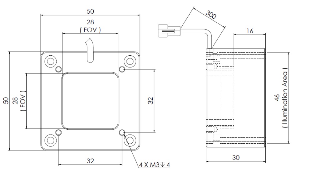 Low Angle Diffuse Square Light V2PQ-Si50 dimension