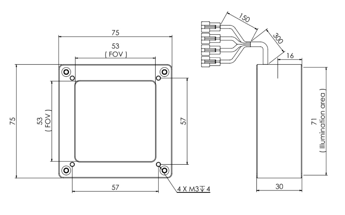 Low Angle Diffuse Square Light V2PQ-Si75-4 dimension