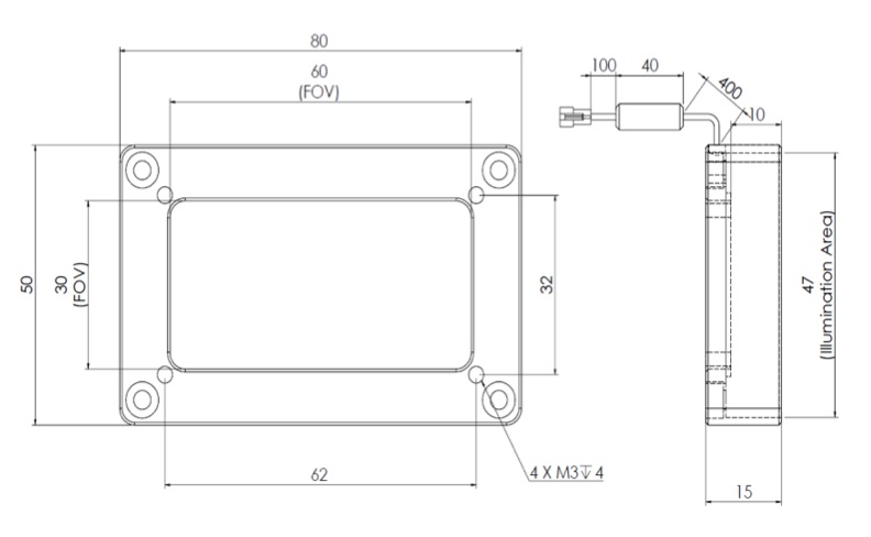 Low Angle Diffuse Square Light V2PQ-Si80x50 Dimension