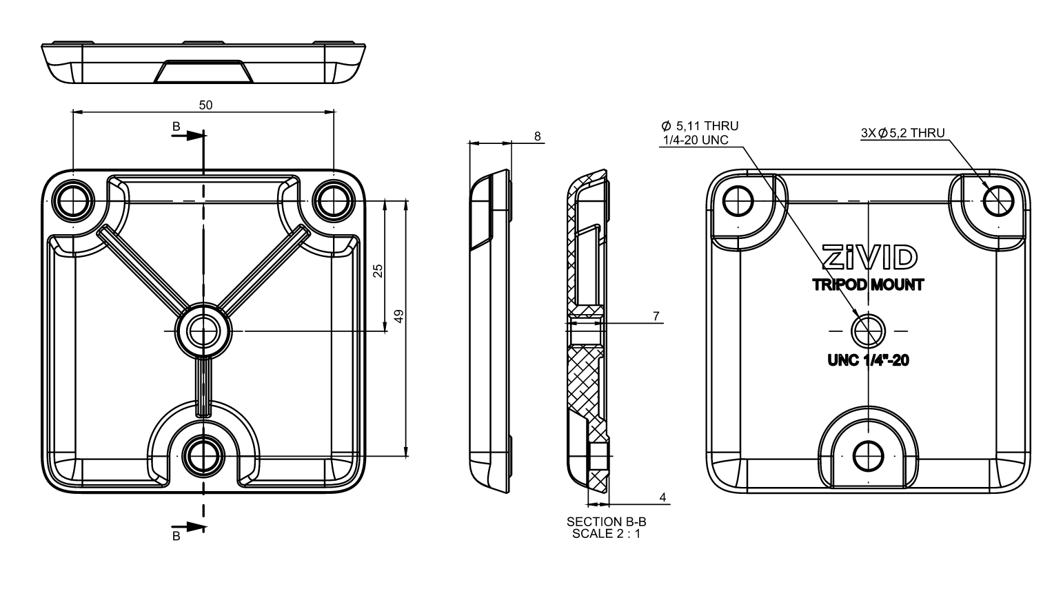 Tripod Adapter dimension drawing Vital Vision Technology Pte Ltd