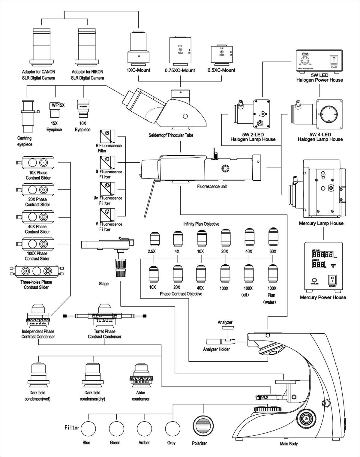 BK5000 Series Biological Microscope General Layout Diagram